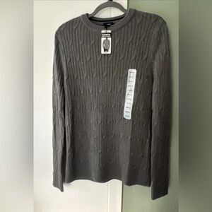 NWT Express 100% Cotton Crew Neck Cable Knit Sweater Gray SM Fall Winter Wshbl.